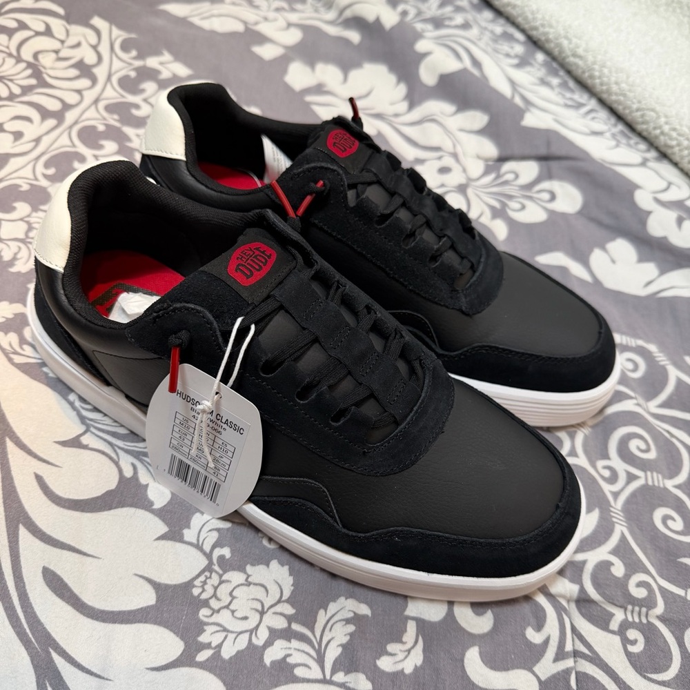 Hey Dude Men's Black and White Sneakers